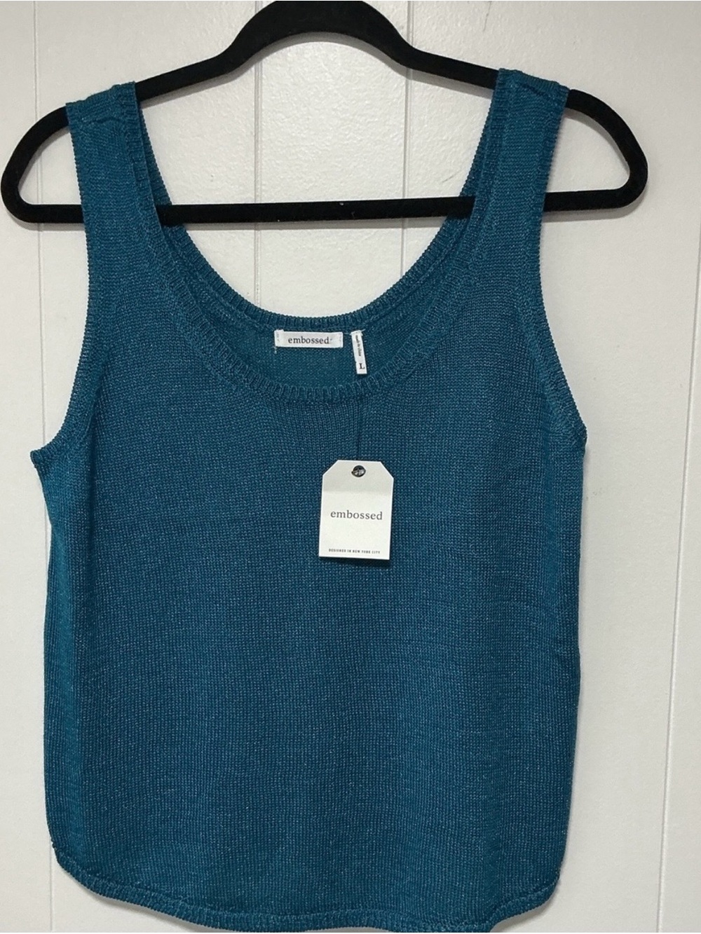 Embossed Women's Teal with Silver Metallic threading sweater Knit Scoop Tank